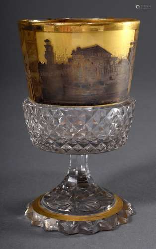 Cup glass with steinel cut and etched gold and silver painti...