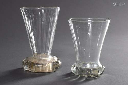 2 Various antique stamper glasses with drawn bowl on a bulge...