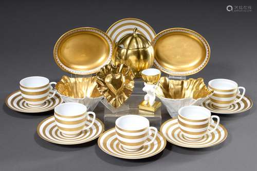 12 Various heavily gilded porcelain parts from various manuf...