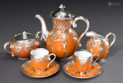 5 parts of Rosenthal Bavaria mocha set with a floral silver ...