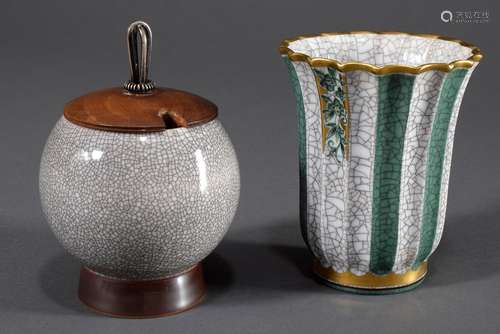 2 Various pieces of Danish Art Deco porcelain with crackle d...