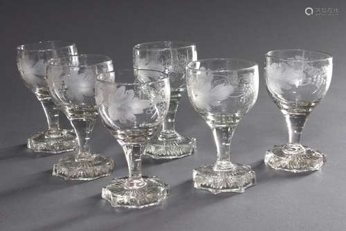 6 Biedermeier glasses with floral cut 