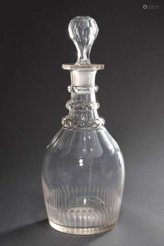 Faceted carafe with 3 bead rings on the neck, England 19th c...