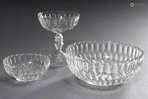 3 various pieces of olive-cut glass, colorless glass: bowl (...