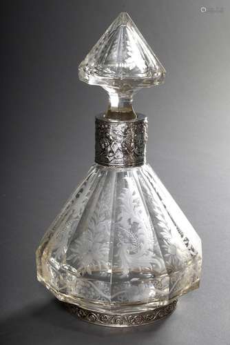 Crystal carafe with faceted and floral cut body and silver 8...