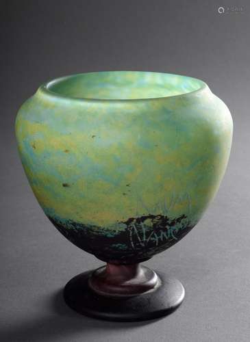 Daum Nancy spherical vase with yellow-green meltings and vio...