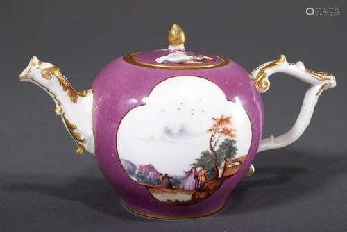 Small Meissen teapot with polychrome painting in the manner ...