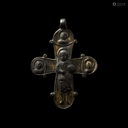 Byzantine Silver-Gilt Cross with Saint George