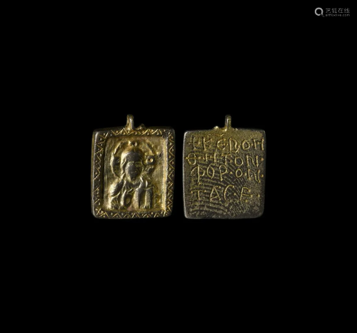 Byzantine Gilt Silver Inscribed Devotional Pendant