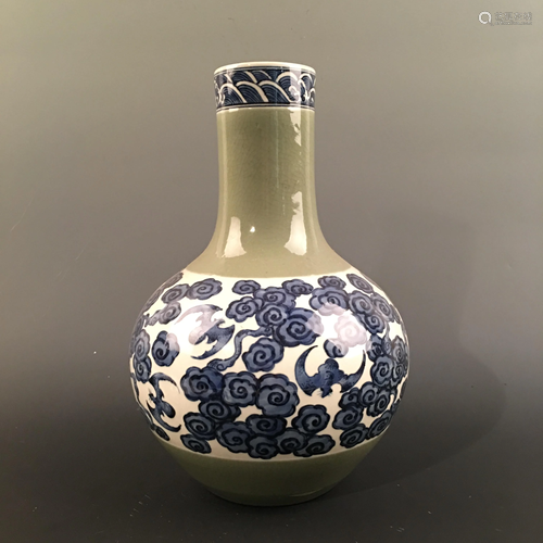 Chinese Blue-White Bottle Vase, Kangxi Mark