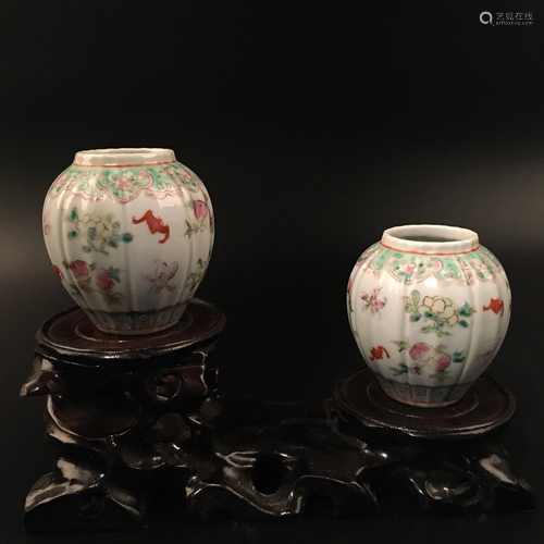 Chinese Pair Famille Rose Water Jay Guang Xu Mark