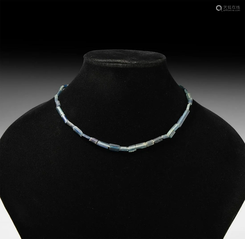 Roman Blue Cylindrical Glass Bead Necklace