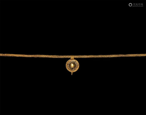 Roman Gold Necklace with Sun Whorl Pendant