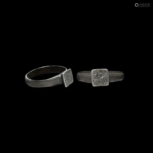 Roman Silver Ring with Hercules and Lion