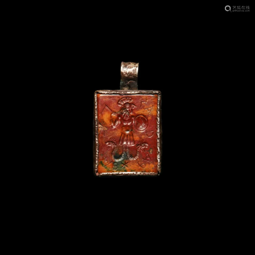 Silver Pendant and Engraved Gem with Abraxas Magical