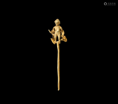 Roman or Parthian Gold Pin with Hercules