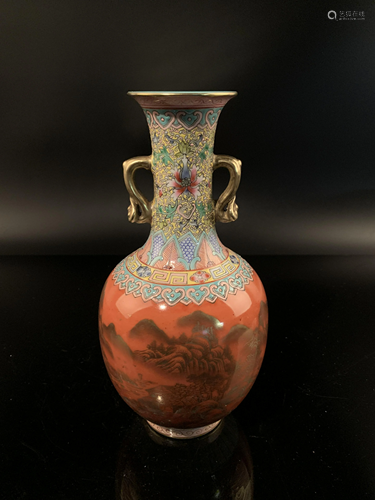 Chinese Famille Rose Landscape Vase