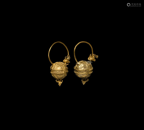 Greek Gold Filigree Earring Pair