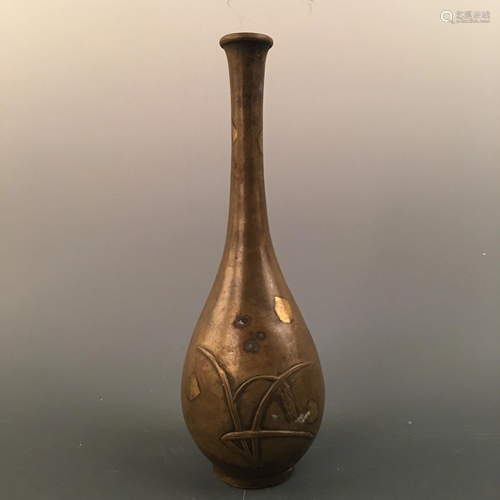 Chinese Pear-Shape Brass Vase, Qianlong Mark