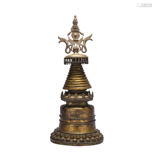 A gilt-bronze Himalayan pagoda,the 13th century