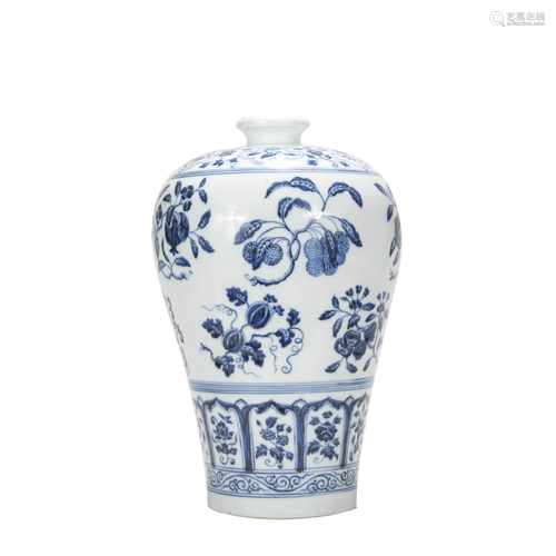 A blue and white 'peach' Meiping