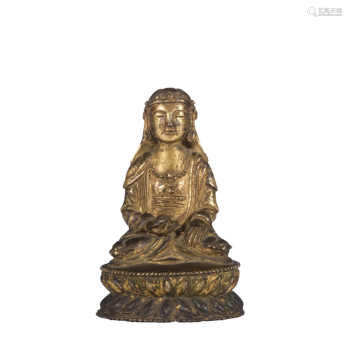 A gilt-bronze statue of ksitigarbha,the 13th century