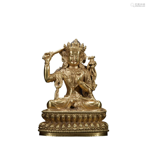 A gilt-bronze statue of Bodhisattva Manjusri,the 15th