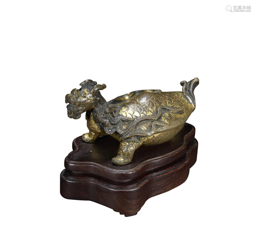 A gilt-bronze dragon turtle paperweight,the 14th