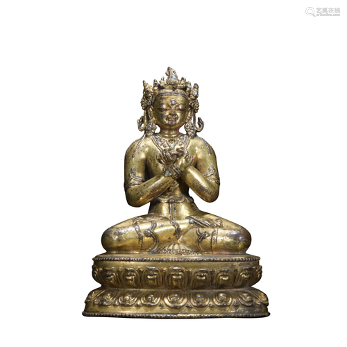 A gilt-bronze statue of Vajradhara,the 15th century