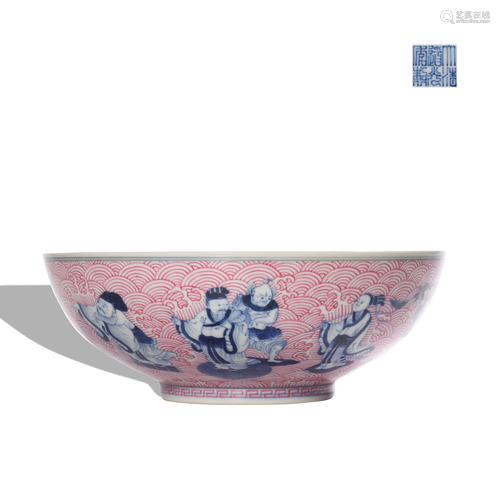 A blue and white 'figure' bowl