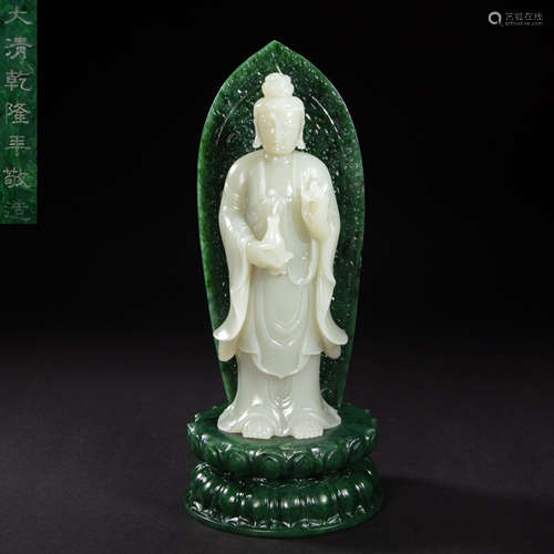 CHINESE HETIAN JADE BUDDHA STATUE, QING DYNASTY