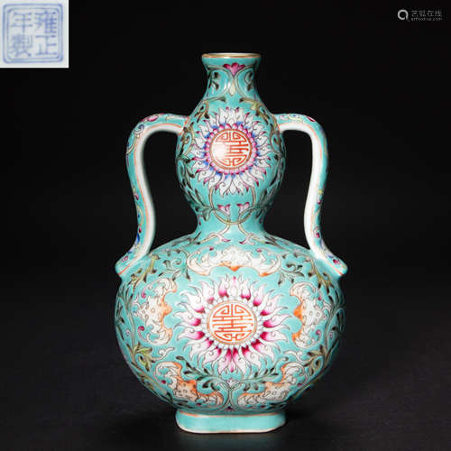 CHINESE MULTICOLORED PORCELAIN GOURDS WITH TWO EARS, QING DY...