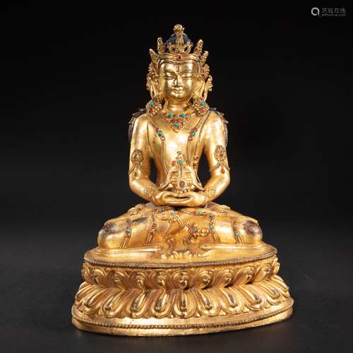 CHINESE GILT BRONZE STATUE OF BUDDHA, QING DYNASTY