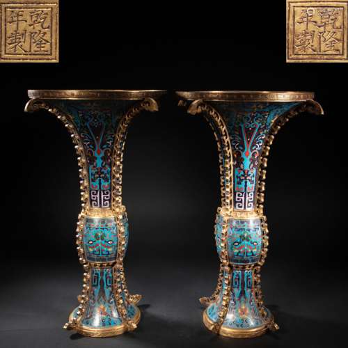 A PAIR OF CHINESE COPPER GILT WIRE ENAMEL, QING DYNASTY