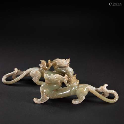 A PAIR OF HETIAN JADE BEASTS, HAN DYNASTY