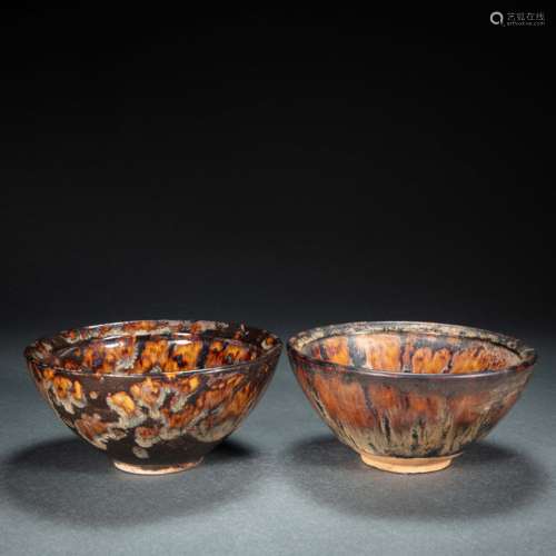 A PAIR OF CHINESE JIAN WARE PARTRIDGE SPOT TEA BOWLS FROM SO...