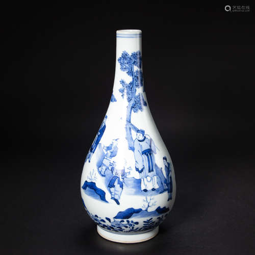 CHINESE BLUE AND WHITE PORCELAIN FIGURE STORY CLEAN BOTTLE, ...