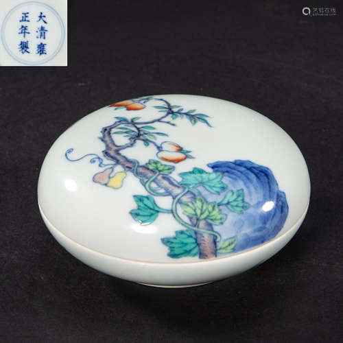 CHINESE POWDER ENAMEL PORCELAIN PEACH POWDER COMPACT FROM QI...