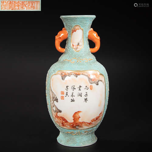 CHINESE MULTICOLORED PORCELAIN VASE WITH TWO EARS FROM QING ...