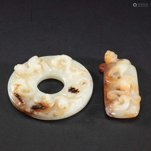 A GROUP OF CHINESE HETIAN JADE CHI DRAGON PATTERN PENDANT, H...