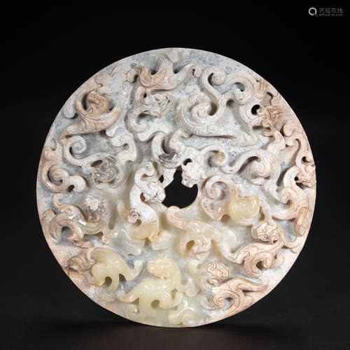 CHINESE HETIAN JADE DRAGON PATTERN BI, WARRING STATES