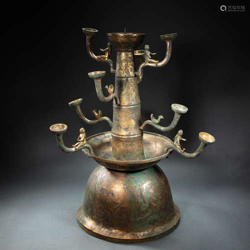 CHINESE COPPER GILT LAMP, HAN DYNASTY