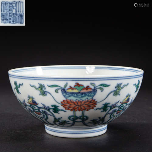 CHINESE MULTICOLORED PORCELAIN TANGZHI LOTUS BOWL, QING DYNA...