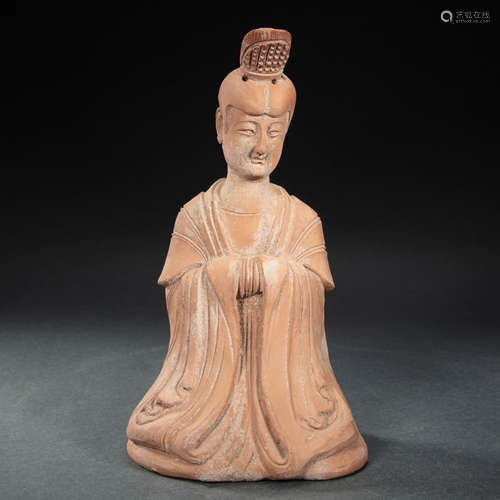 CHINESE POTTERY BUDDHA STATUE, NORTHERN WEI DYNASTY