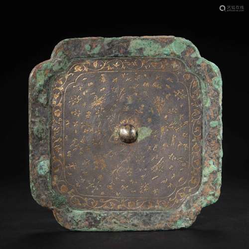 CHINESE BRONZE INLAID WITH SILVER-GILT MIRROR FROM TANG DYNA...