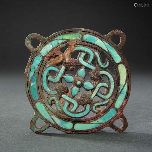 CHINESE BRONZE DRAGON INLAID TURQUOISE BRAND, SPRING AND AUT...