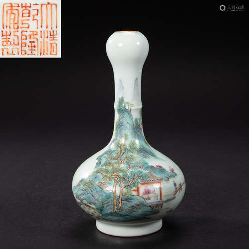 CHINESE FAMILLE ROSE PORCELAIN GARLIC VASE, QING DYNASTY