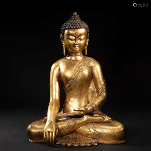 CHINESE GILT BRONZE STATUE OF SAKYAMUNI BUDDHA FROM MING DYN...