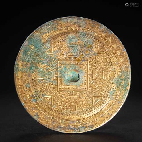 CHINESE BRONZE GILT MIRROR FROM HAN DYNASTY