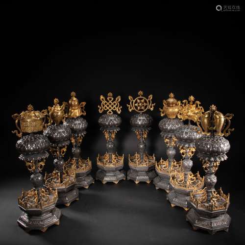 A GROUP OF CHINESE GILT SILVER BABAO, MING DYNASTY